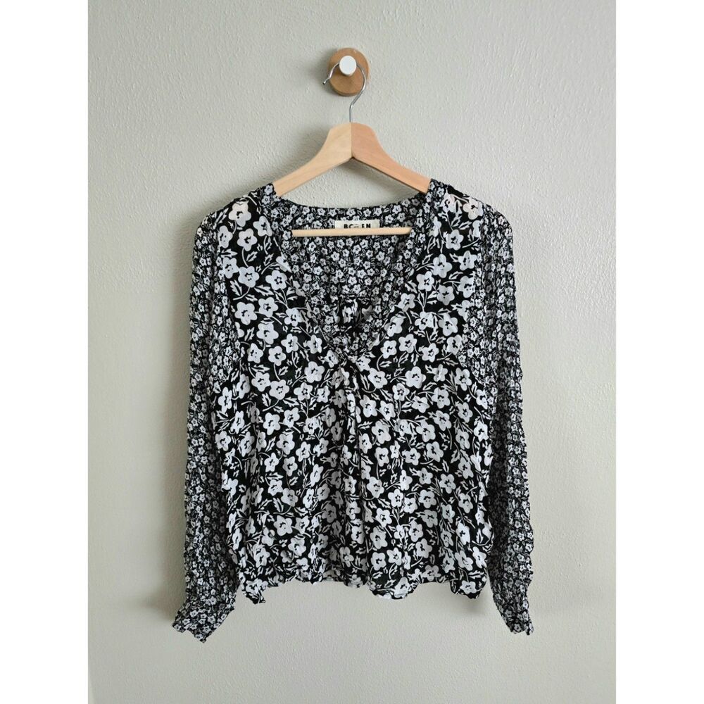 BODEN Printed V-Neck Blouse Black, Petal Pop, US 8